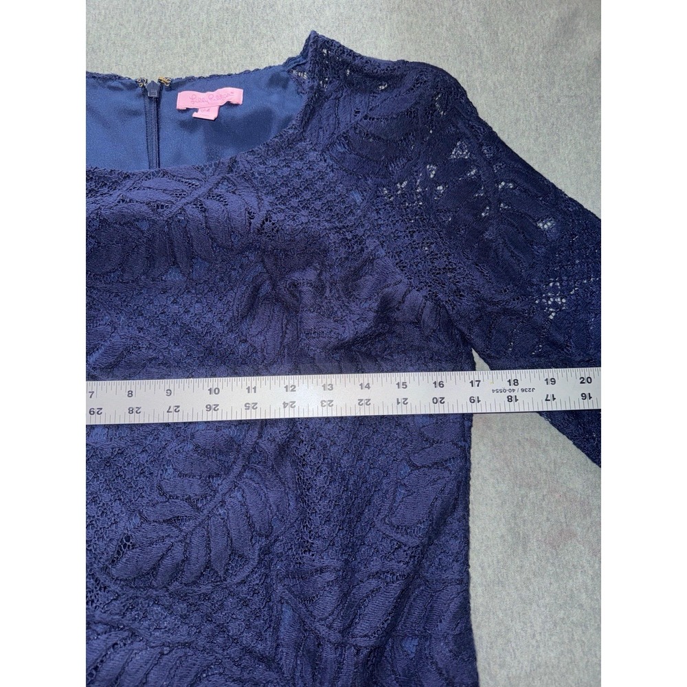 Lilly‎ Pulitzer True Navy Blue Two Tone Feather Lace Hera Dress Size 4 - Picture 6 of 8